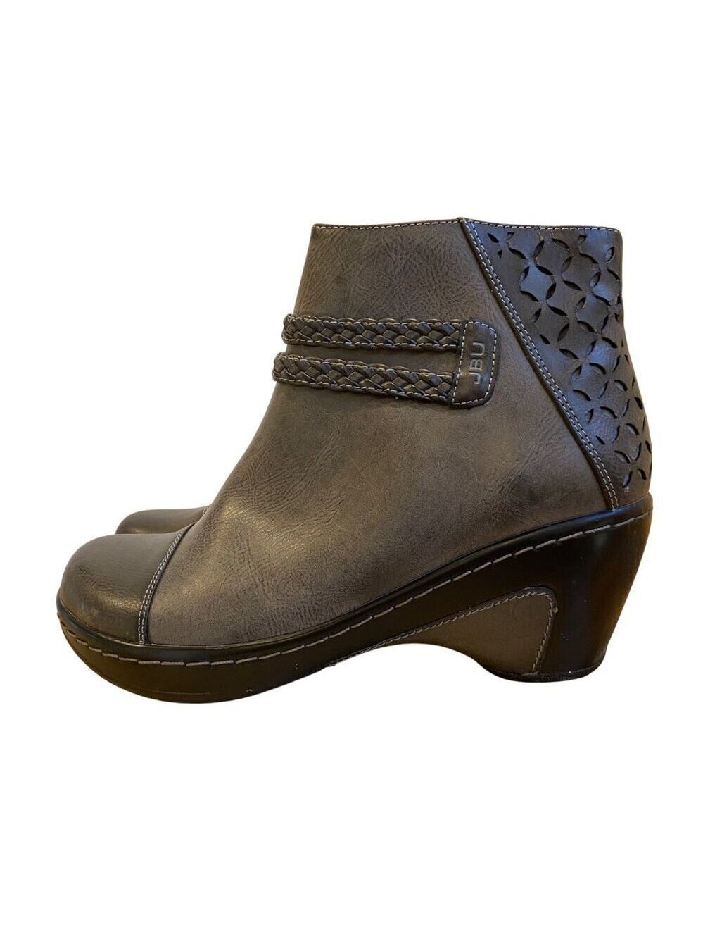 Ankle Boots In Gray With Braided Detail 7.5 Vegan leather wedges heeled Microban
